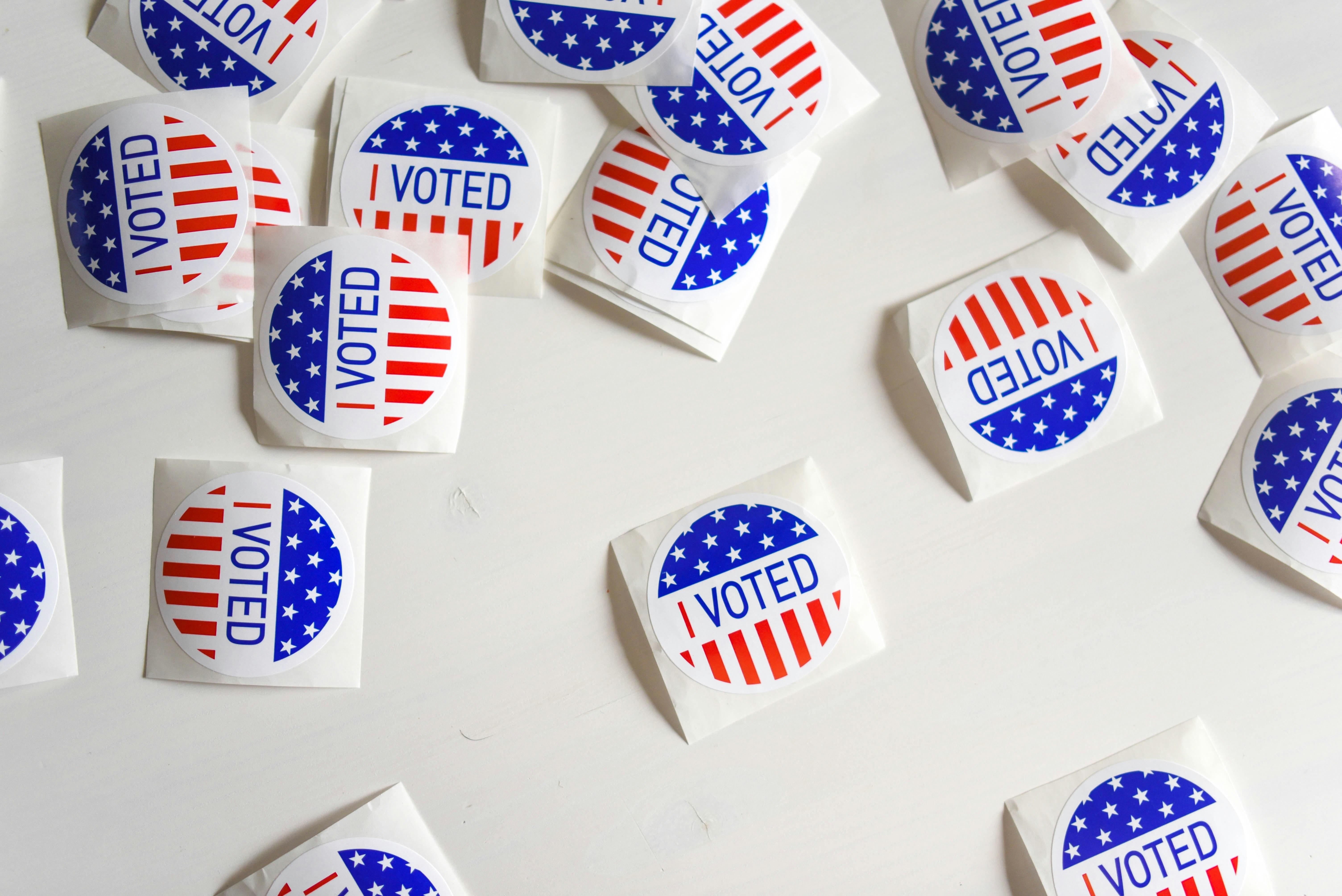 "I Voted" stickers on a table