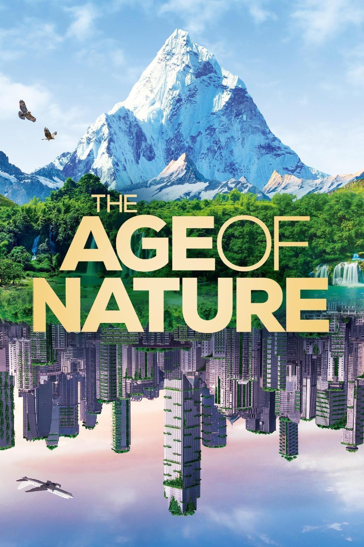 Photo of a mountain and a symbolic reflection of skyscrapers with the Age of Nature logo in front.