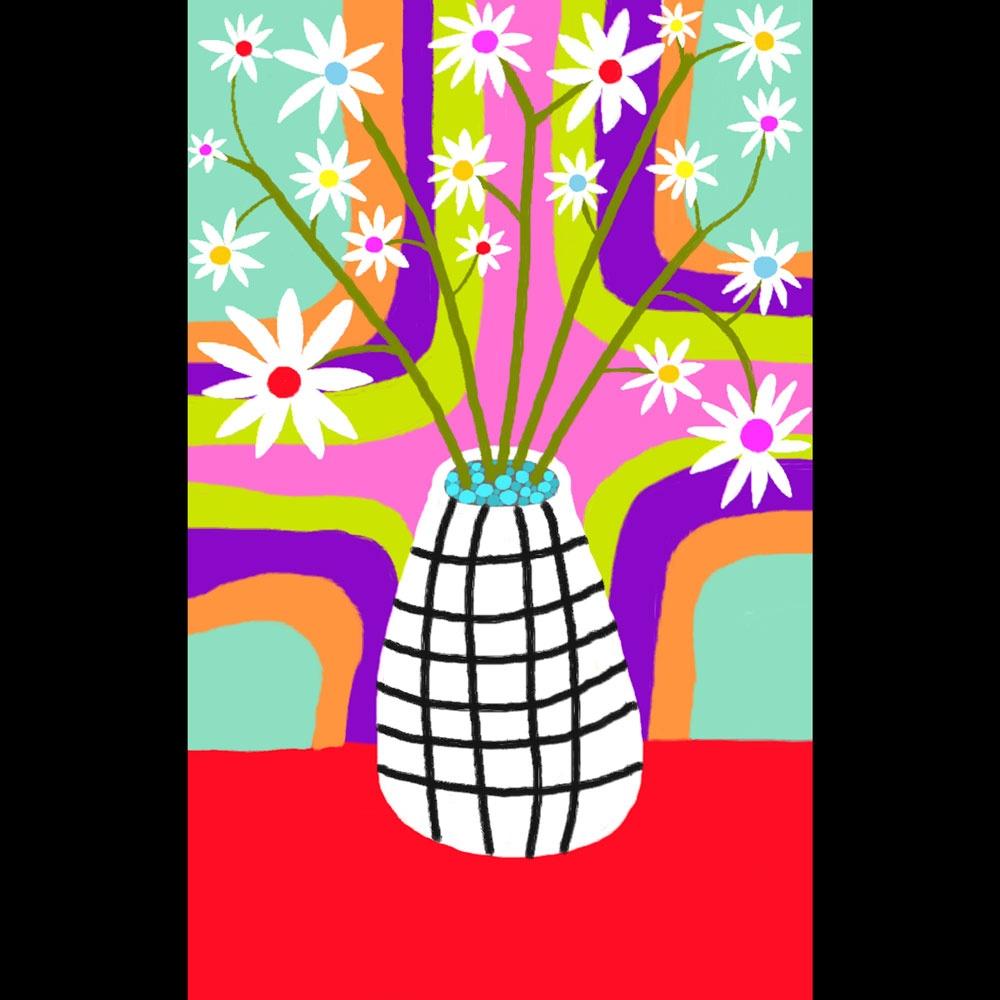 Fred Trease artwork - vase with flowers on colorful background