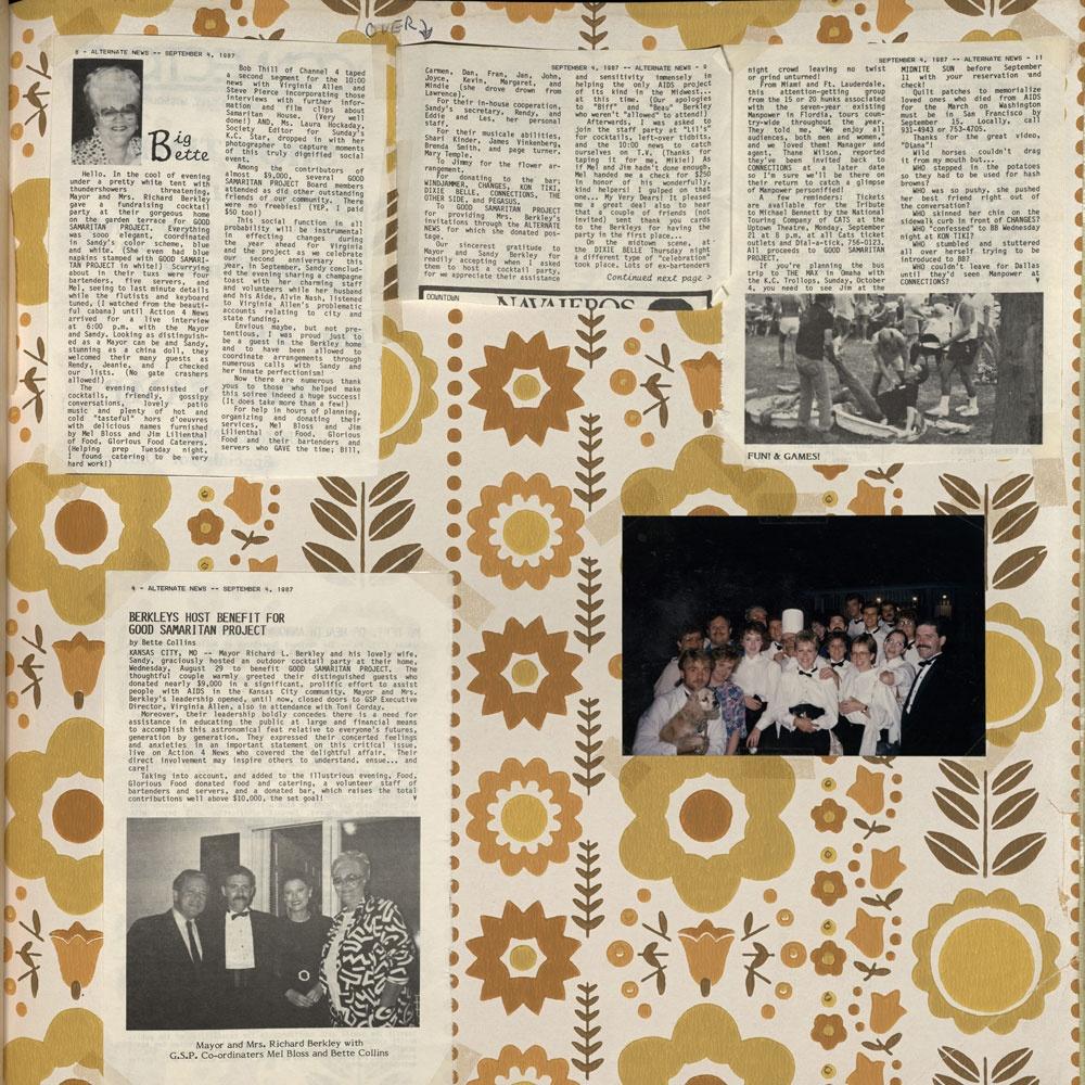 Article clippings on patterned background