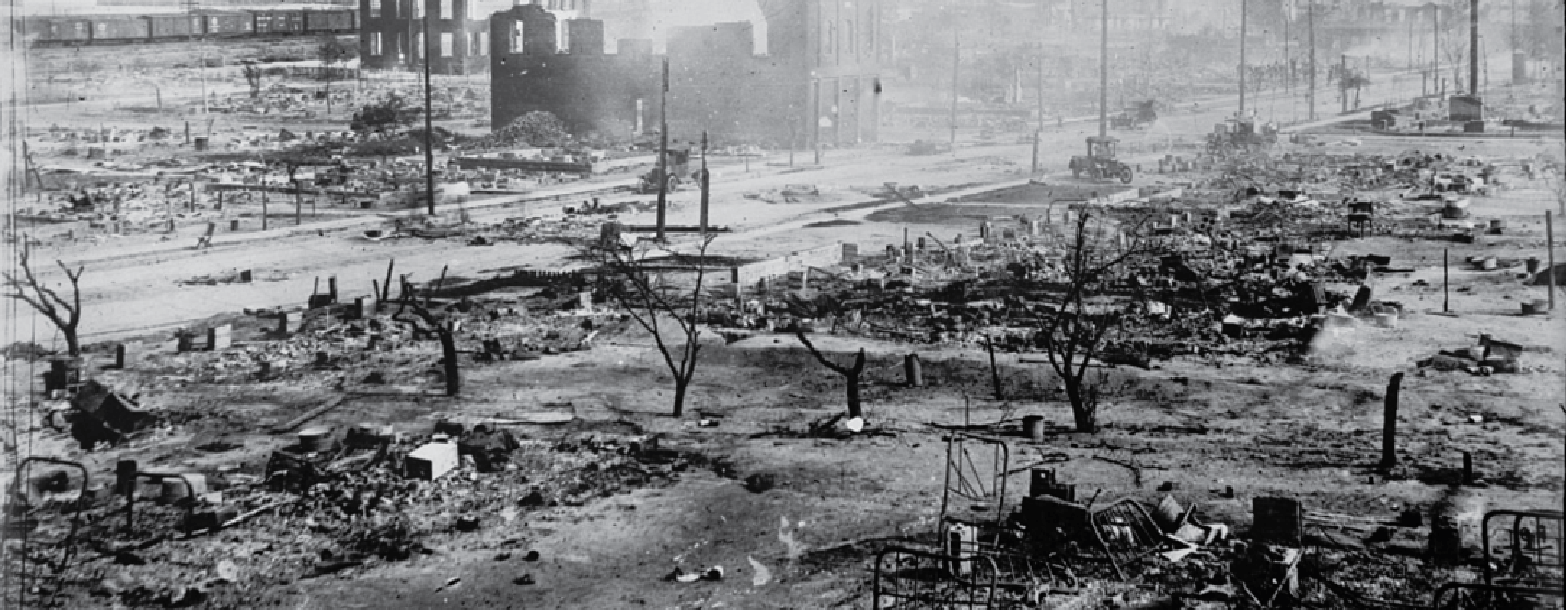 The remnants of "Black Wall Street" following the Tulsa Race Massacre in 1921.