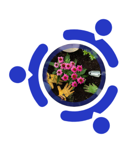 Corporate Circle Logo - flowers with blue people icons