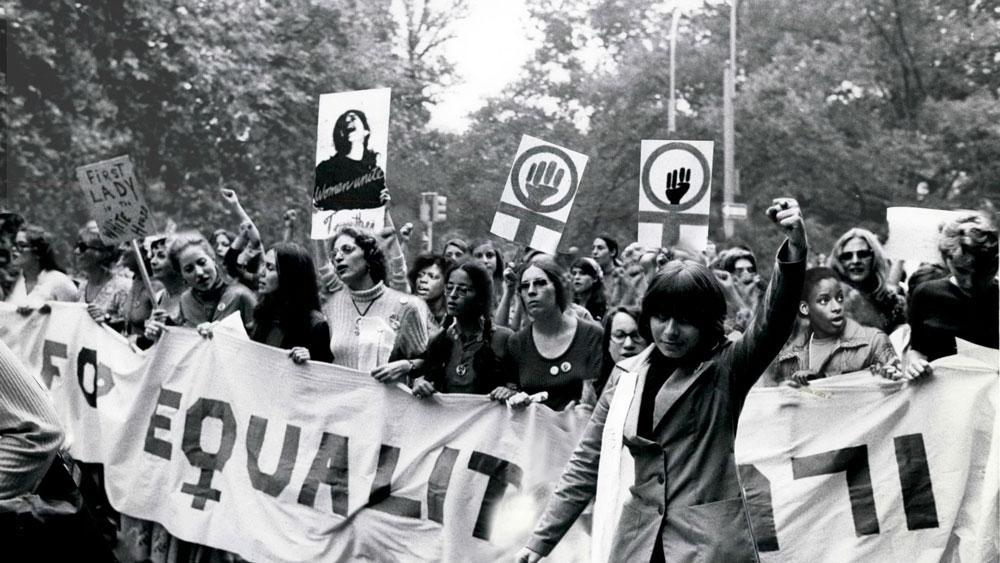 Archival photo of women's march for equality