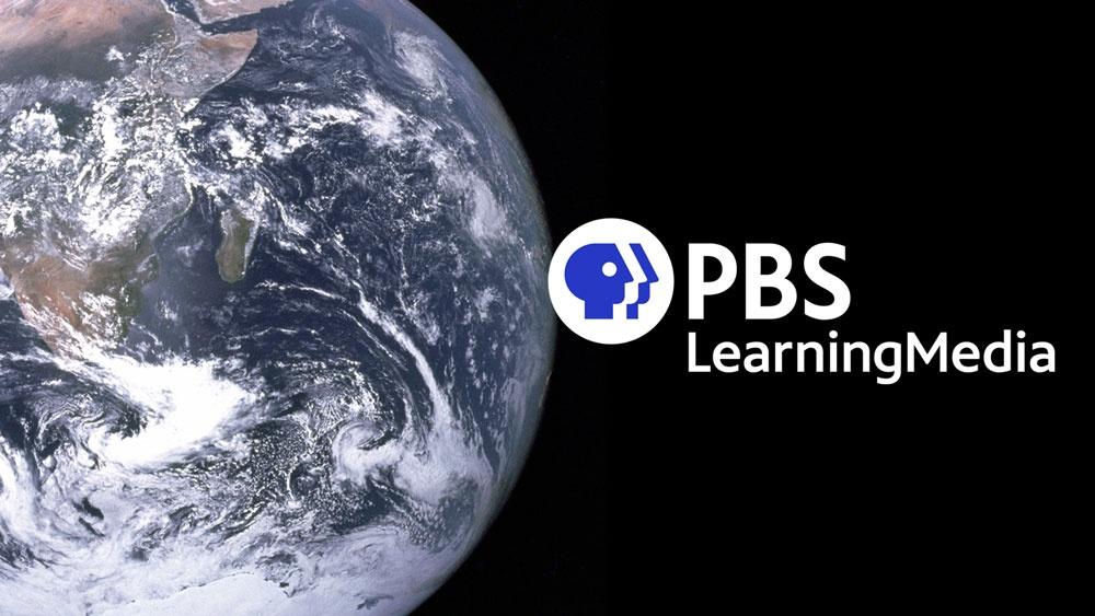 Planet earth in space, PBS LearningMedia logo