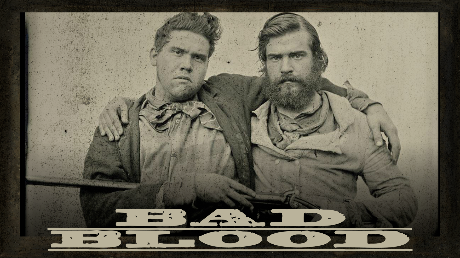 Two Men with Rifle wetplate photograph, Bad Blood title