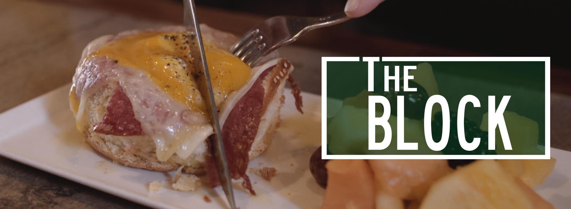 The Block - cutting bacon egg biscuit