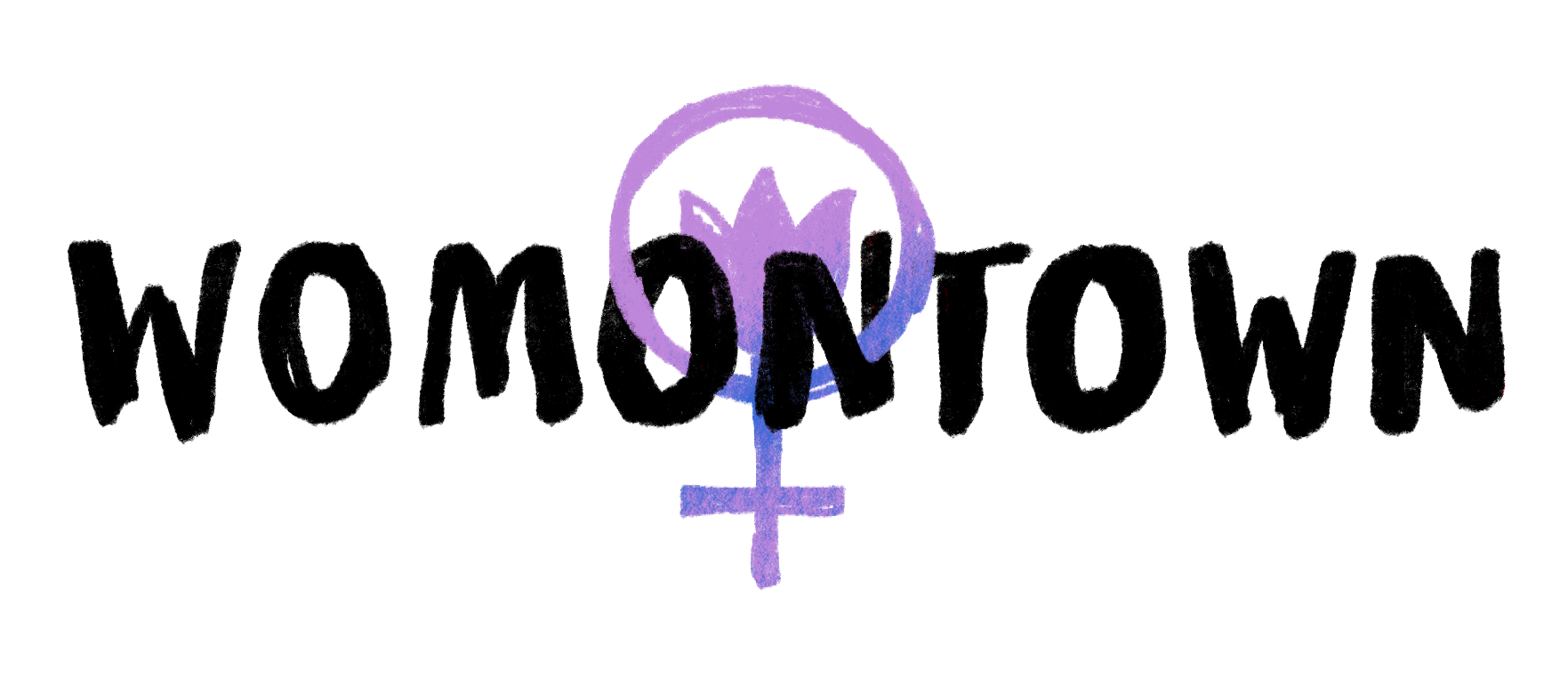 Womontown logo - word with feminine symbol in background