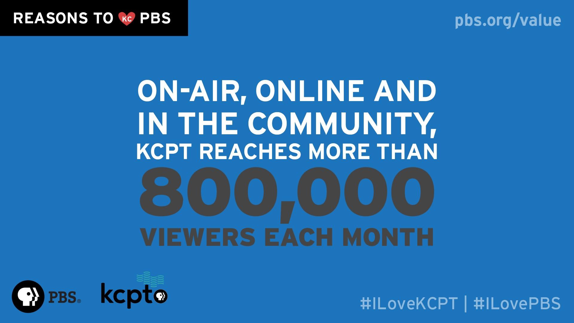 On-air, online and in the community, KCPT reaches 800,000 viewers each month.