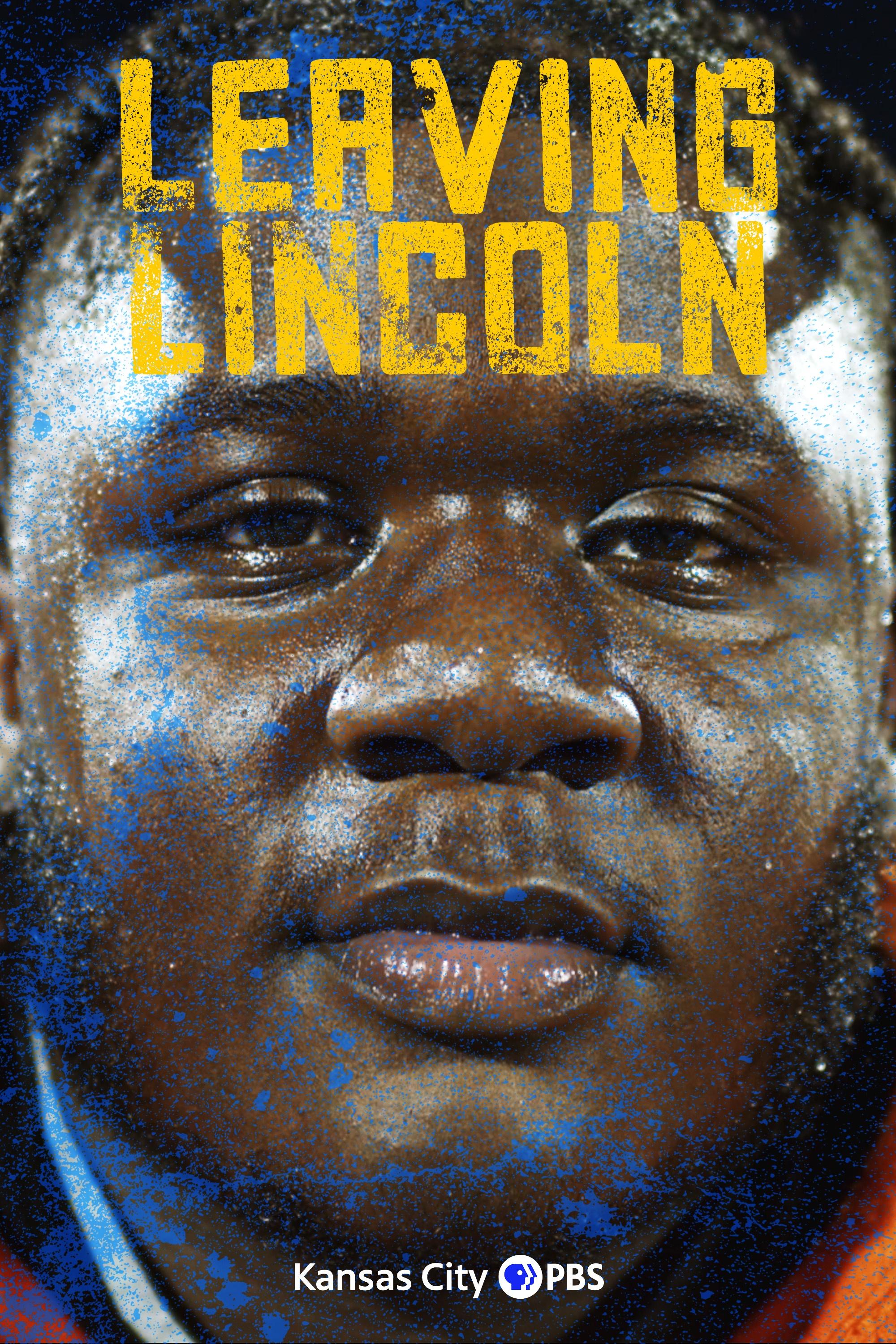Leaving Lincoln poster image - player's face close up with blue pixelation, KCPBS logo