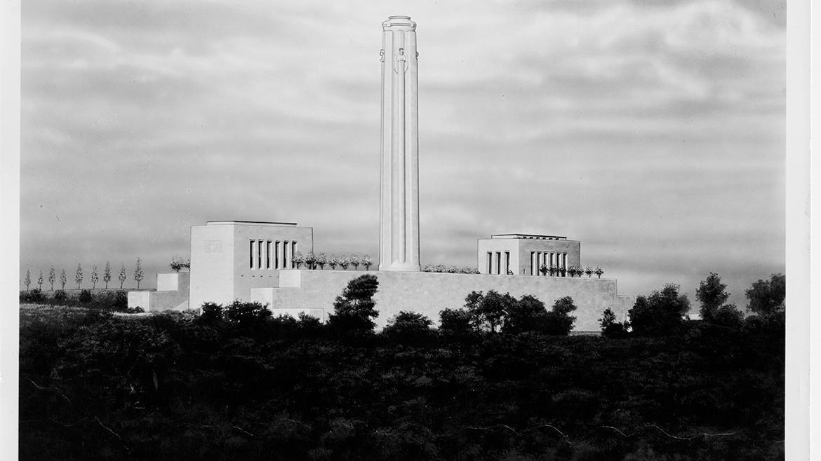 Black and white photo of Liberty Memorial form the 1920s