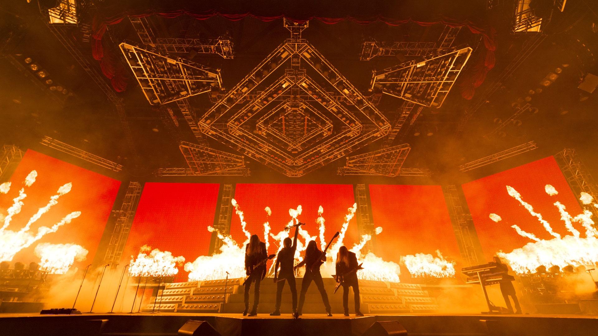 Trans-Siberian Orchestra on stage with pyrotechnics