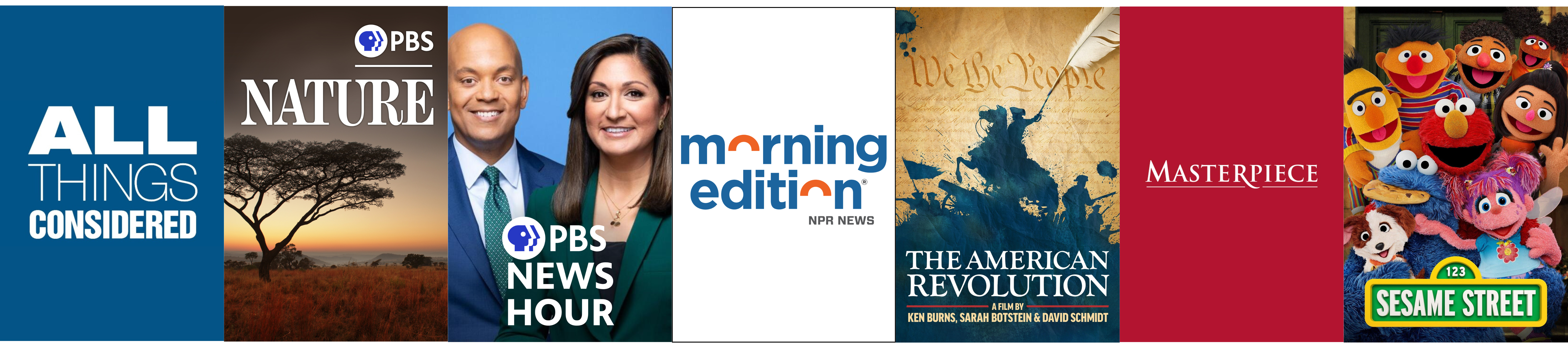 Photos of NPR, PBS, and PBS KIDS programming