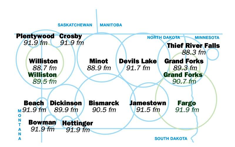 Prairie Public radio frequencies map