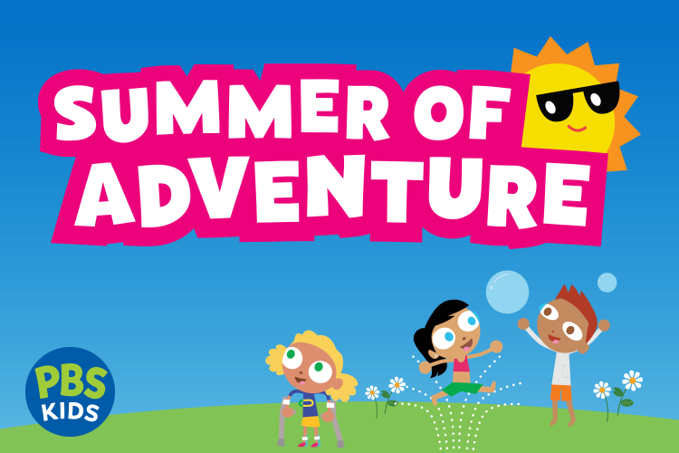 Three children play below pink and white text that reads "SUMMER OF ADVENTURE"