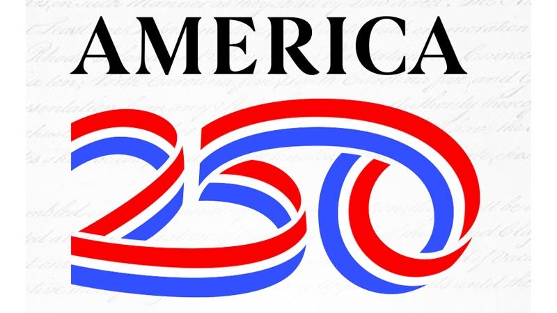 America 250 logo with "We the People" Declaration of Independence background