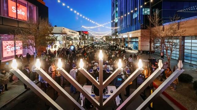 Lit-up menorah in Summerlin at night