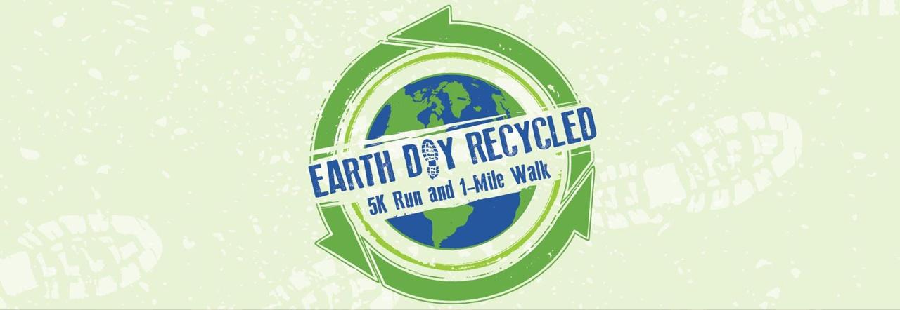 Earth Day Recycled 5K Run and 1-Mile Walk (chasing green arrows logo with blue and green globe graphic in the center)