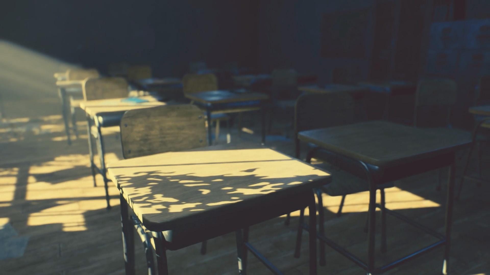 Nevada Week classroom with desks and shadows