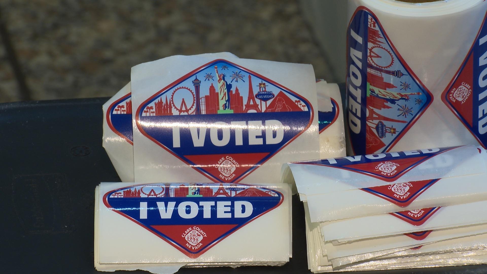 Diamond-shaped "I Voted" stickers with the Clark County Nevada logo on them