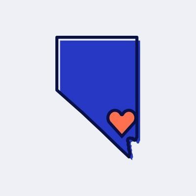 a line art illustration of the state of Nevada in blue with a red heart overlapping the Southern Nevada region