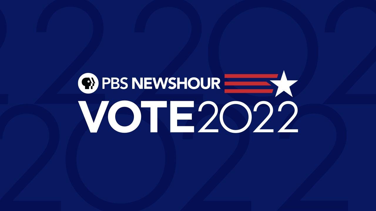 PBS NewsHour Vote 2022 over a blue background with 2022 repeating