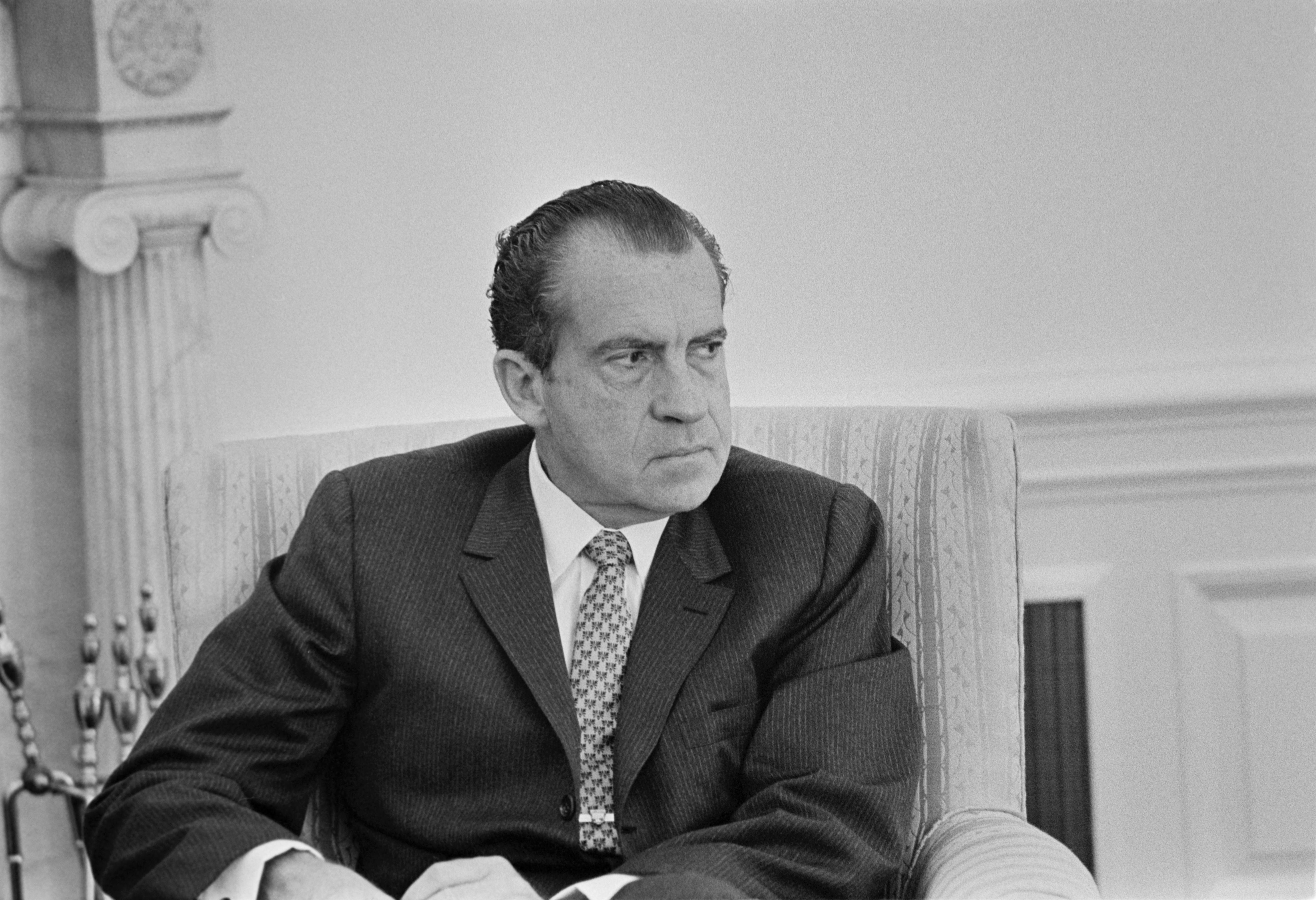 Nixon on November 15, 1969, the day of the mass Mobilization march and rally protesting the war in Vietnam in Washington, DC
