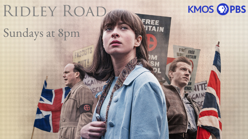 Ridleu Road promotional image with text: Ridley Road. Sundays at 8 p.m.