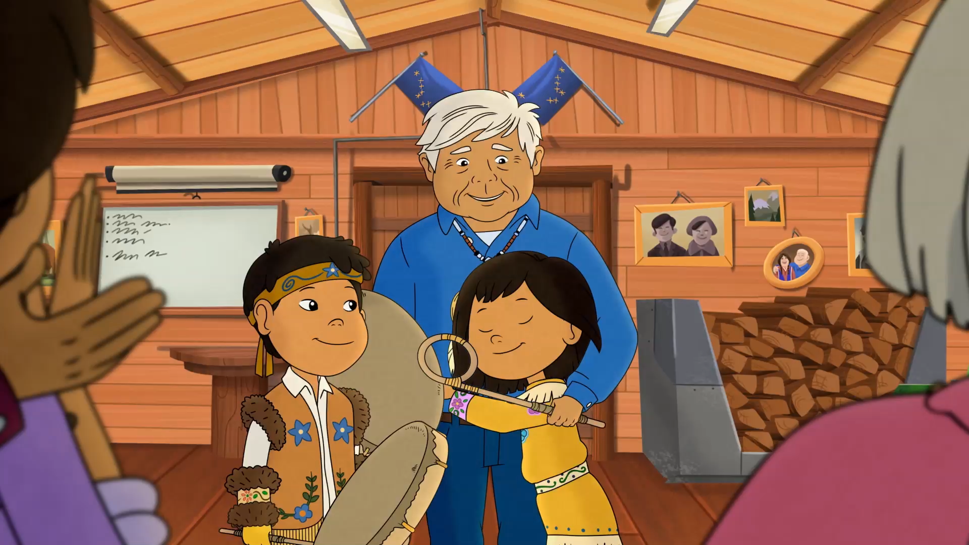 A picture of Molly, her brother and her Grandpa with Molly hugging her Grandpa