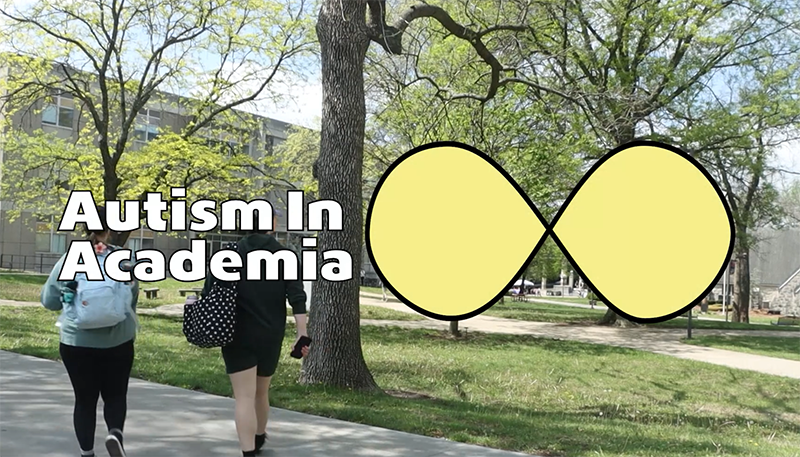 The program's title Autism In Academia displayed over a picture of the campus of University of Central Missouri
