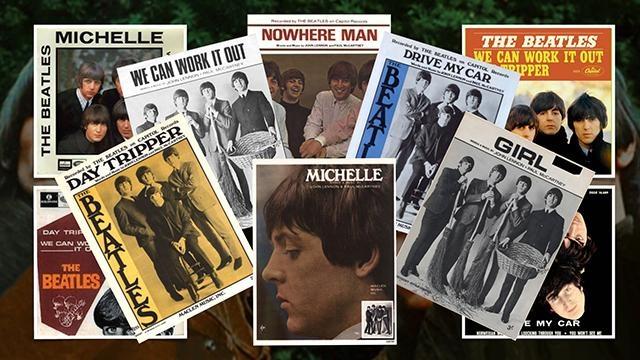 A collage of The Beatles milestone albums.