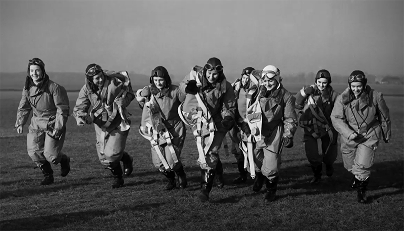 A group of women soldiers walking together.