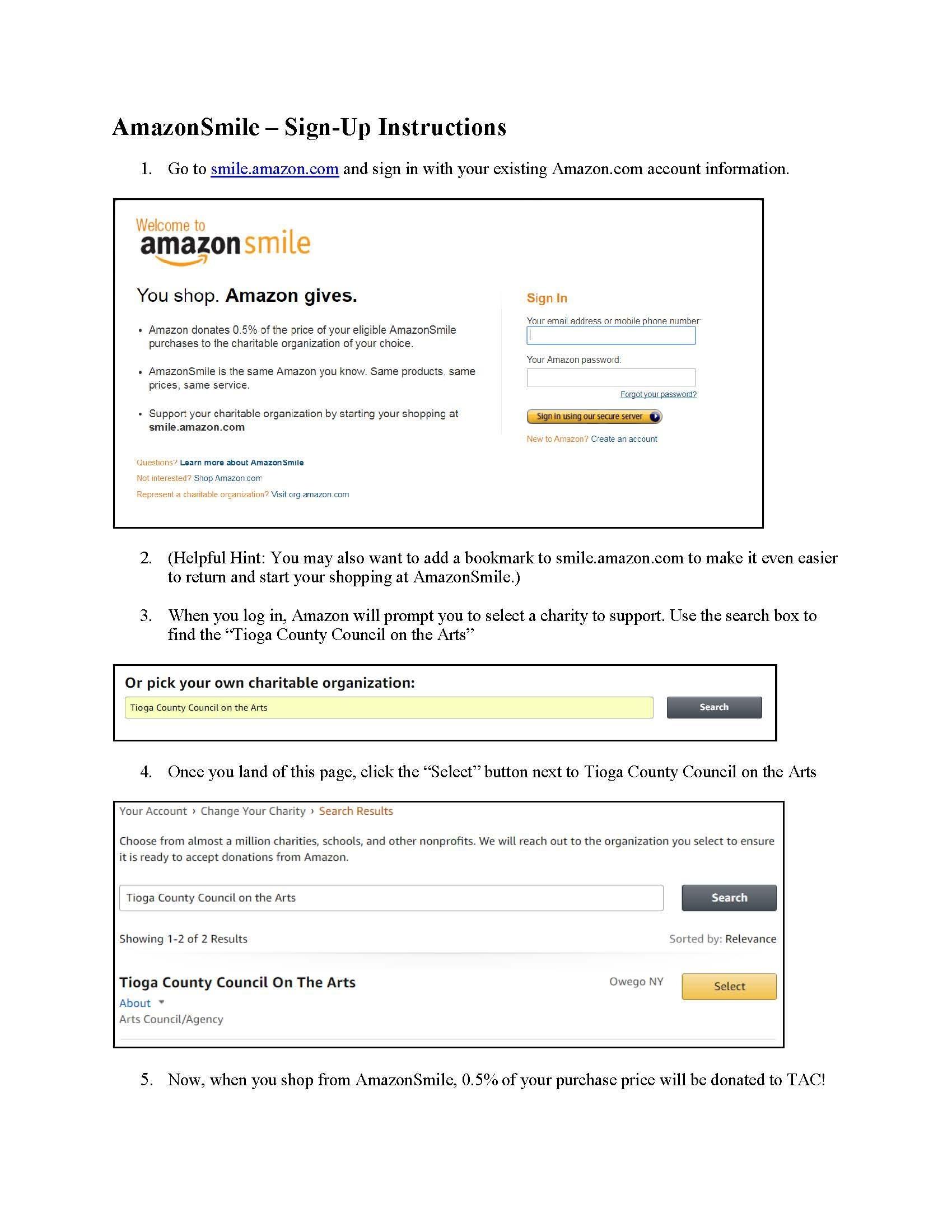 AmazonSmile Sign Up Instructions