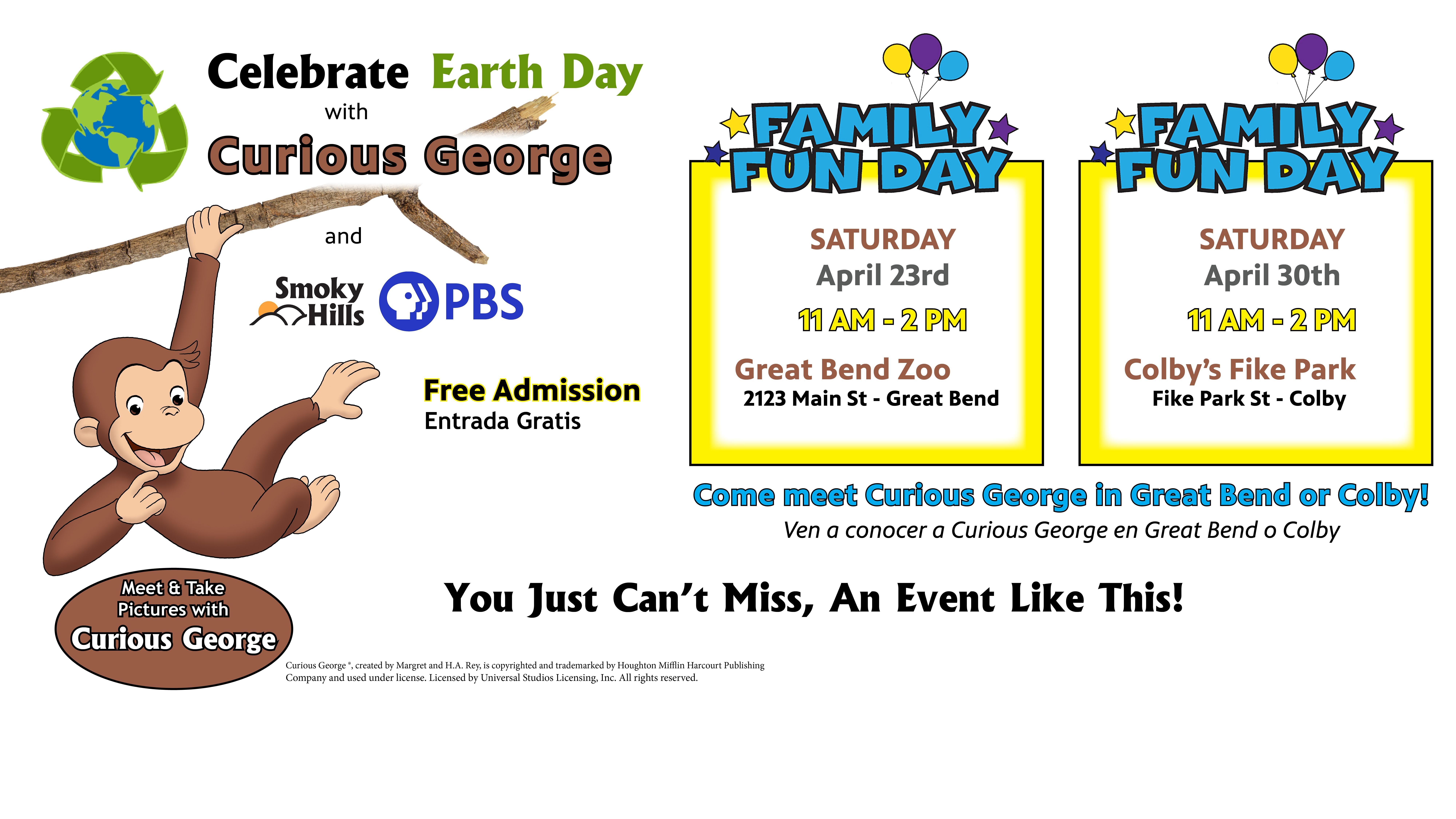 Come Meet Curious George in Great Bend or Colby