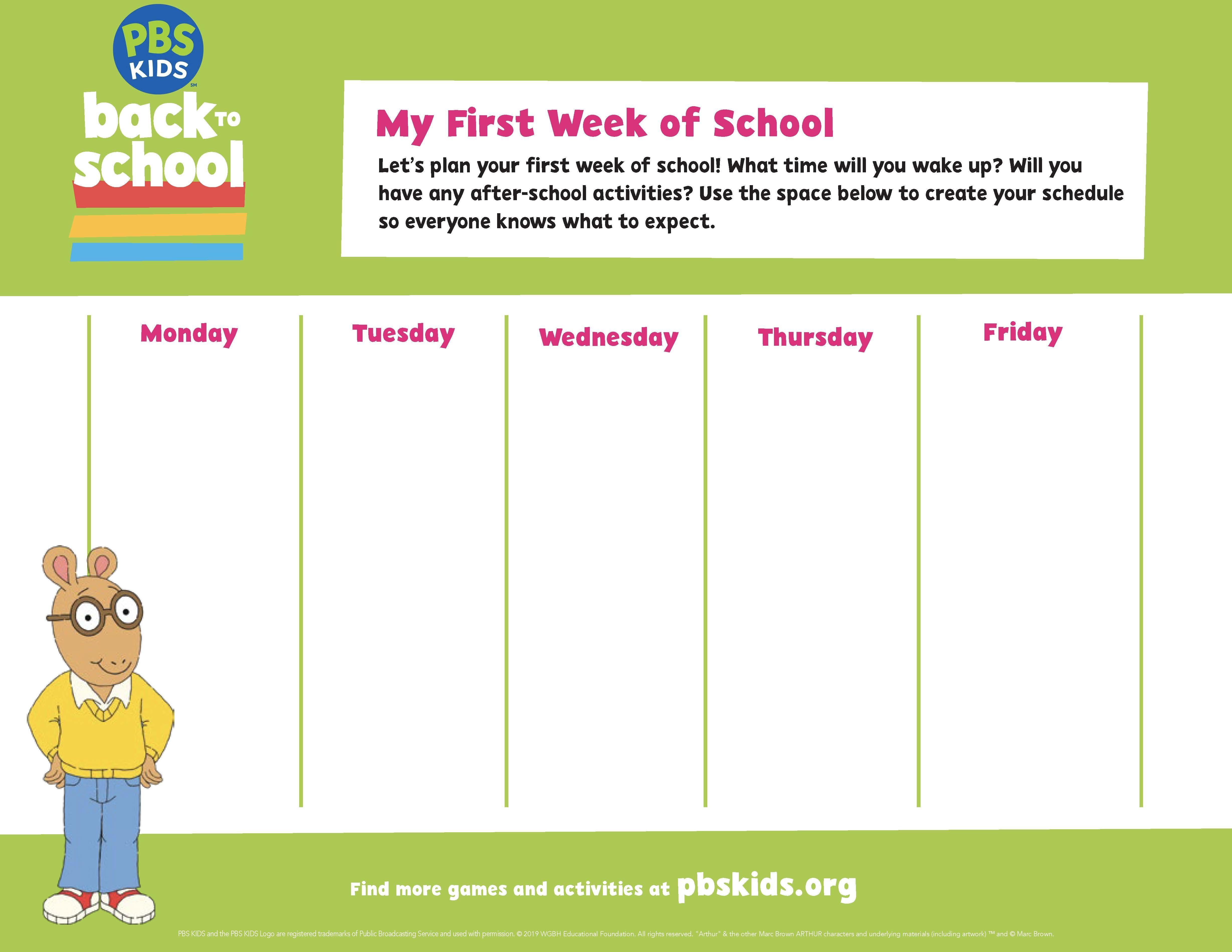 My First Week of School Print out
