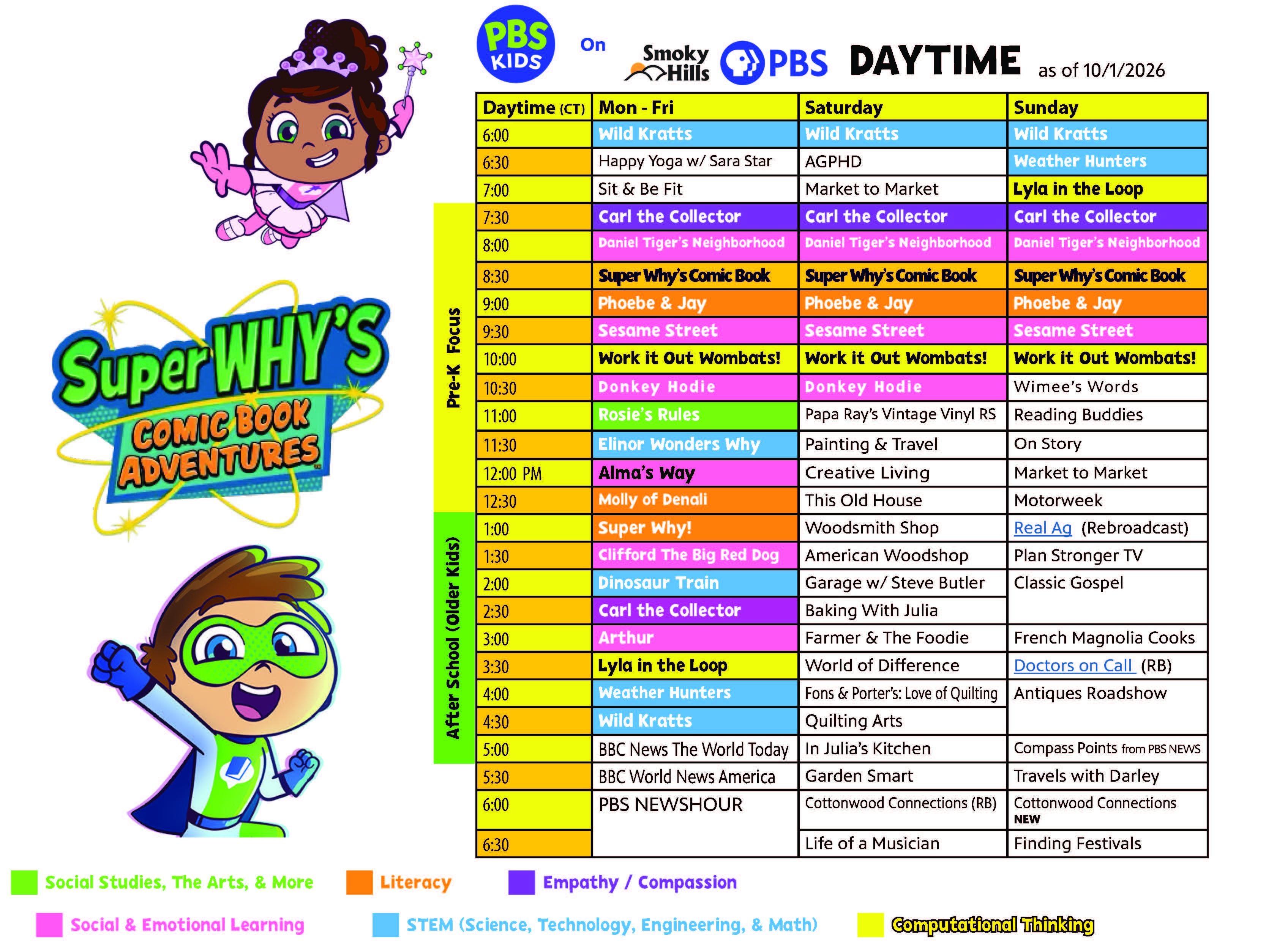 Daytime Schedule for Smoky Hills PBS