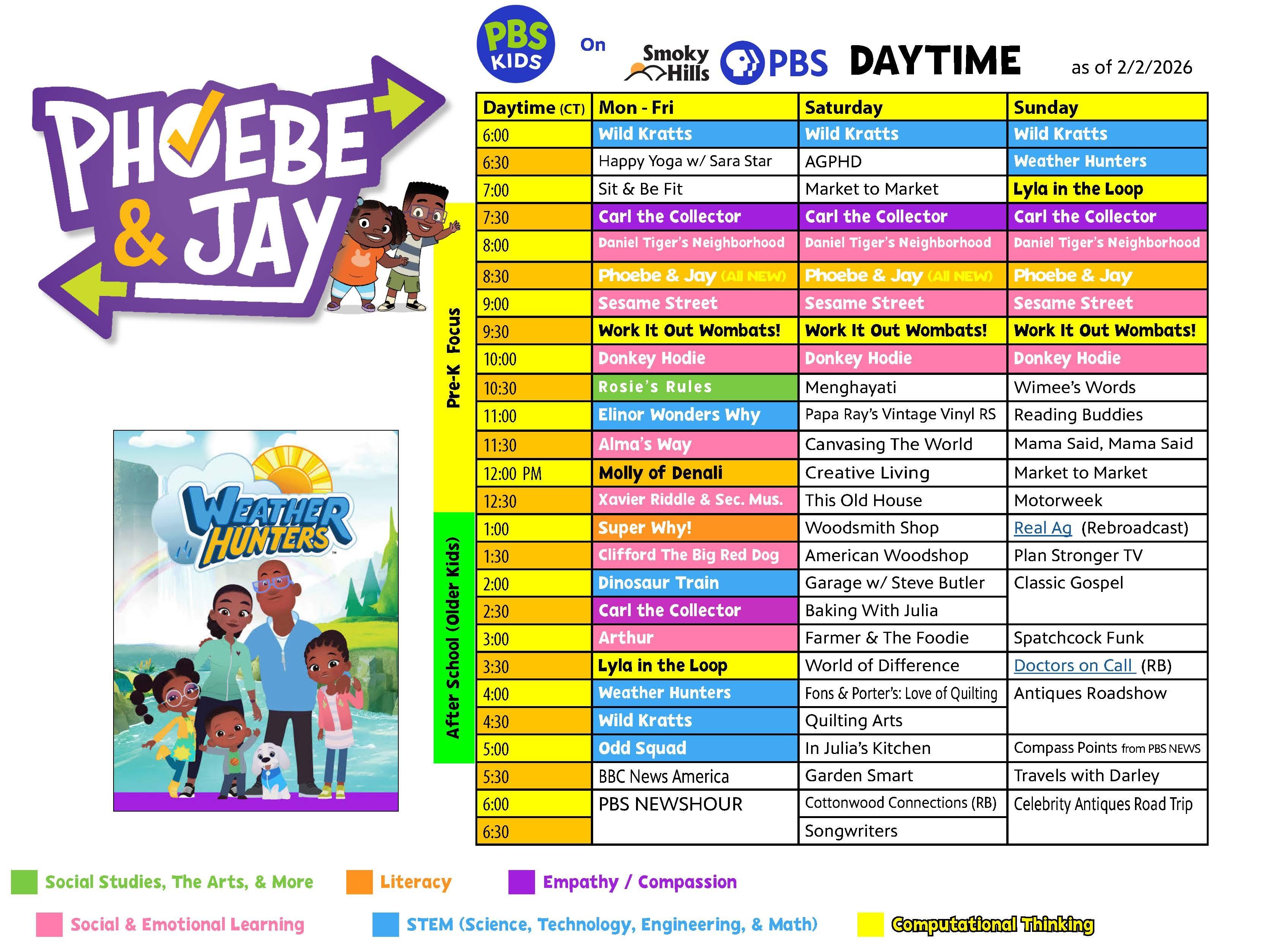 Daytime Schedule for Smoky Hills PBS