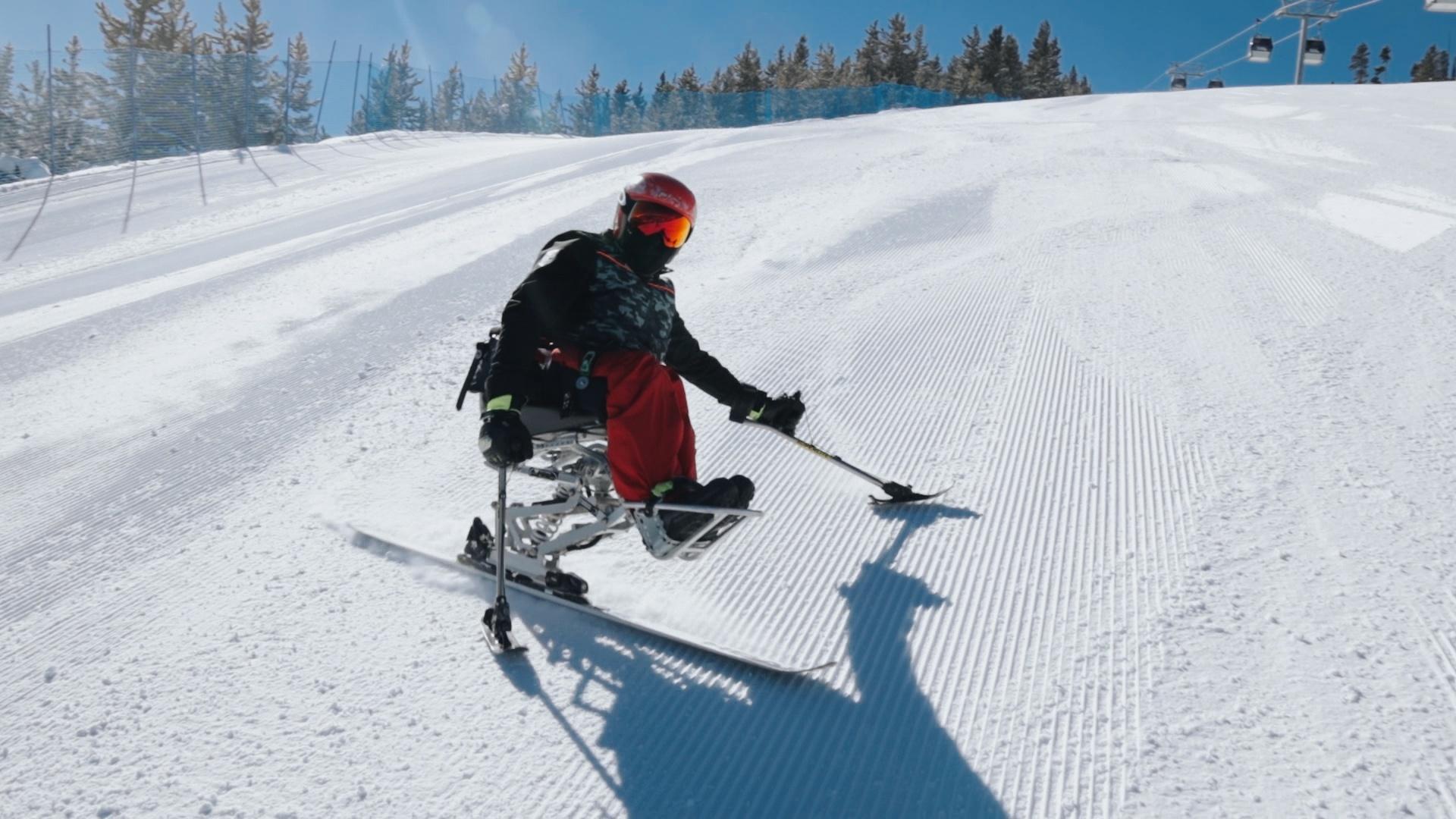 Paralympian Kyle Taulman practicing in Winter Park, Colorado