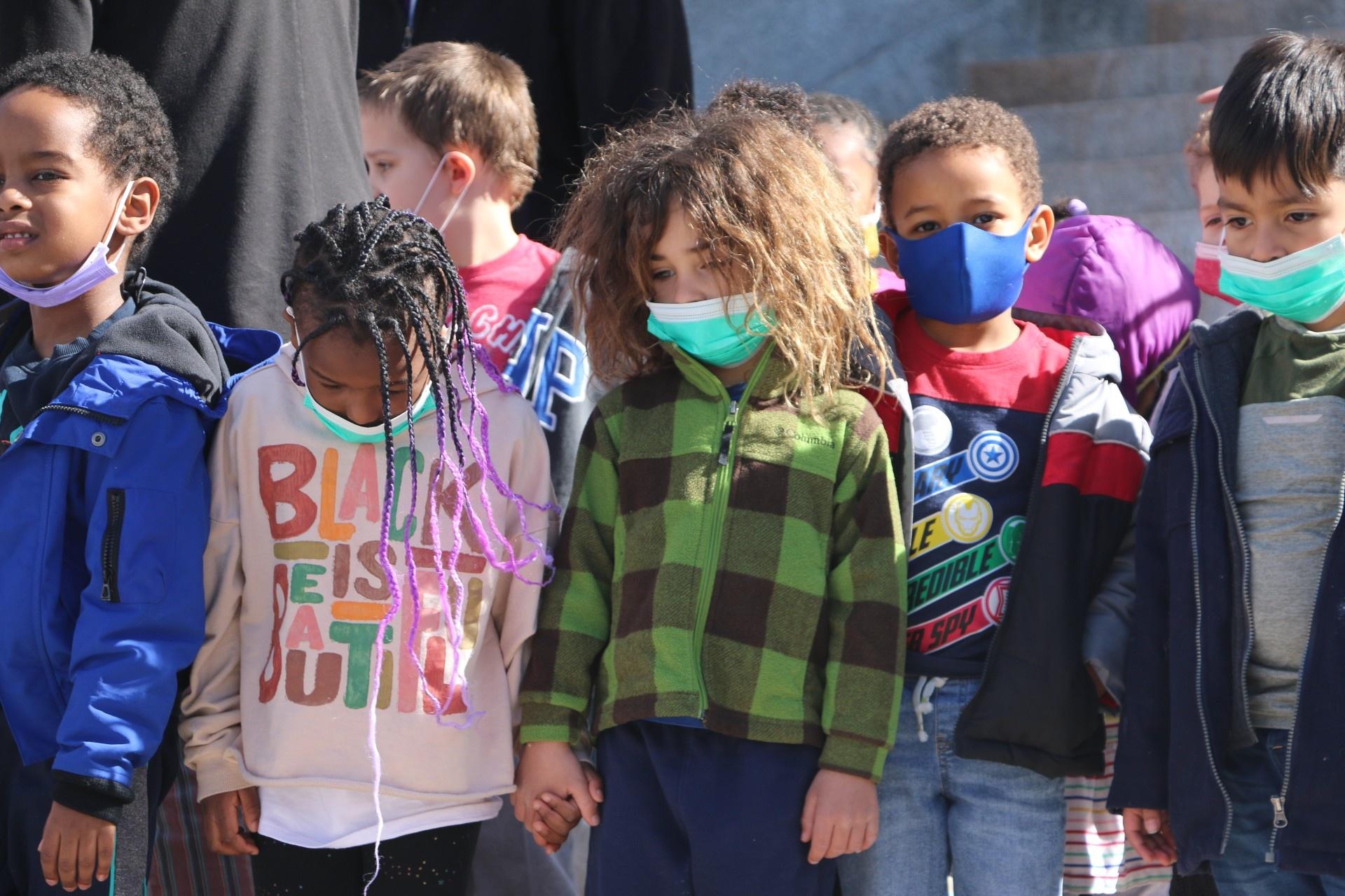 A group of Colorado preschoolers outside the State Capitol March 15, 2022.