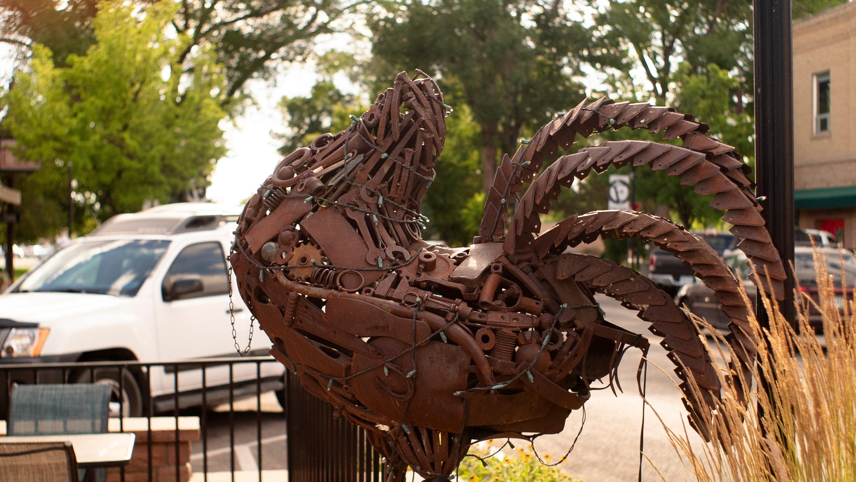 A sculpture by Lyle Nichols of Mike, the famed headless rooster, in downtown Fruita.