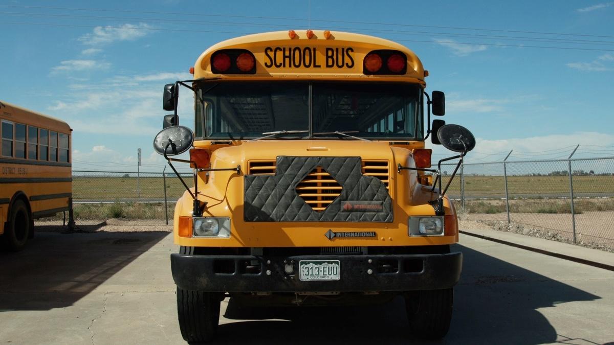 A school bus in Wiggins, Colorado. The district does not have enough drivers, so families must drive their kids to school themselves.