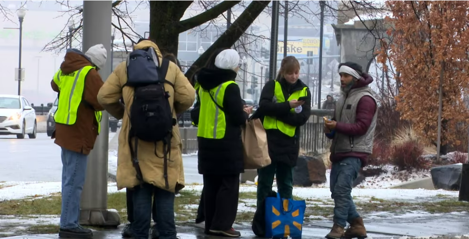 Volunteers conduct Point In Time count.