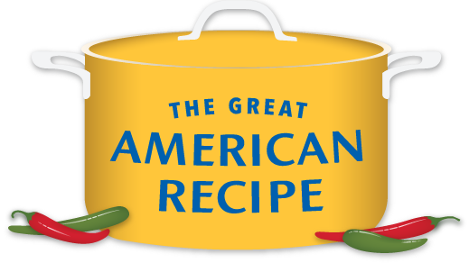 yellow cooking pot illustration with "The Great American Recipe" written on the front