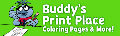Buddy's Print Place, Coloring Pages and More - Buddy the bird is drawing a picture. 