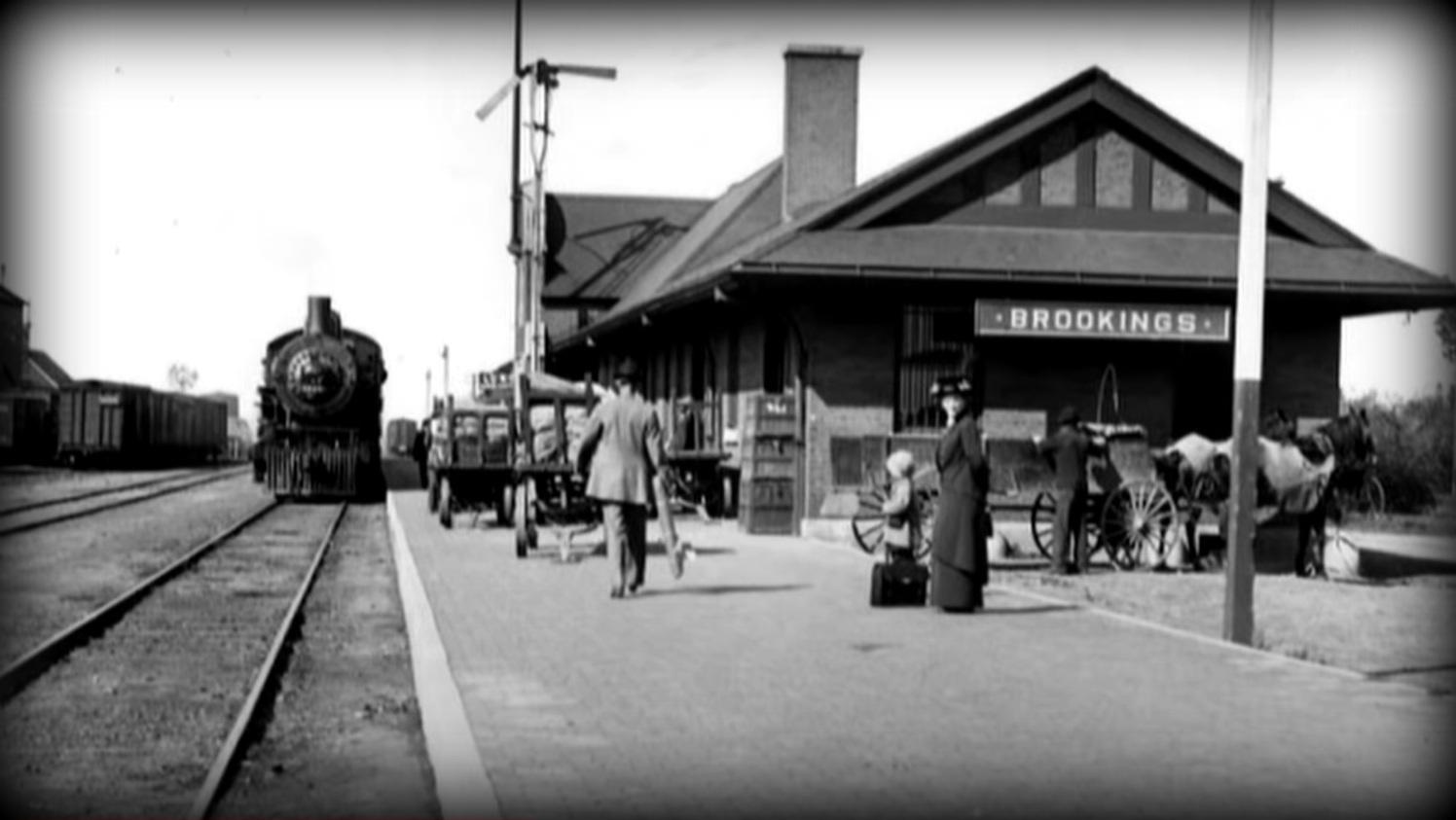 Archival photo of train depot at Brookings, South Dakota. 