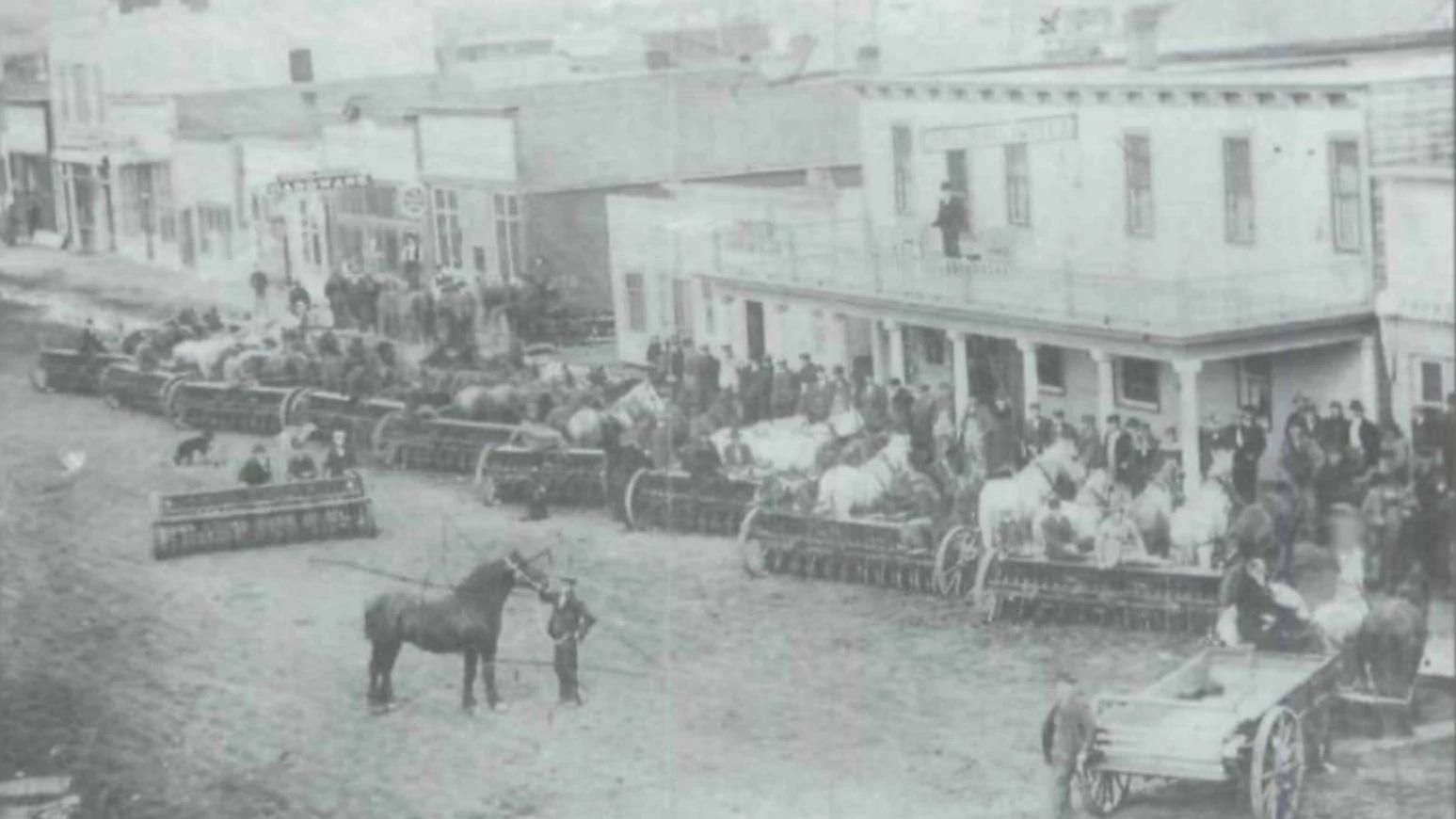 1908 implement show on Main Street in Presho, SD.