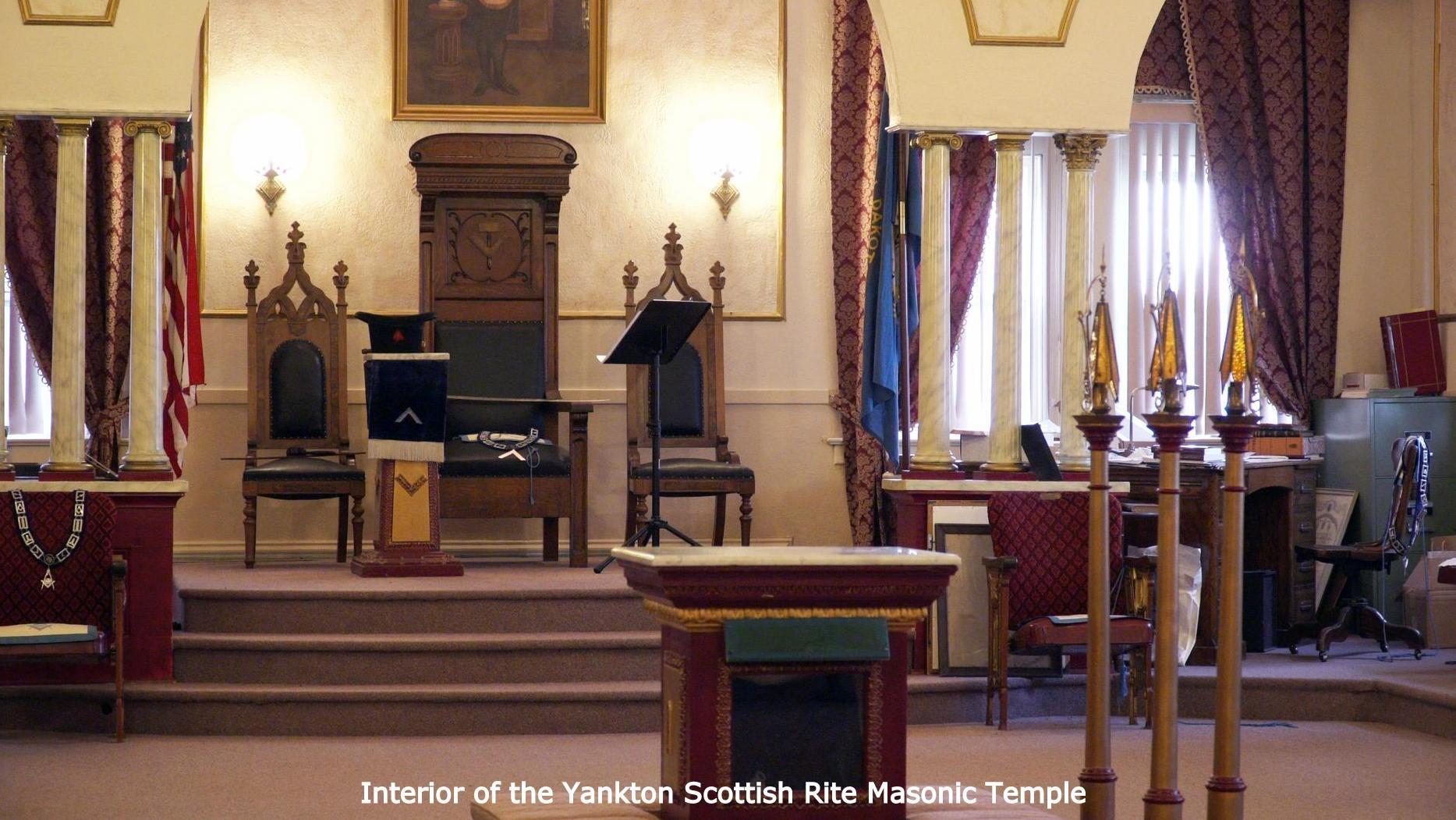 The inside of a Masonic Temple. 