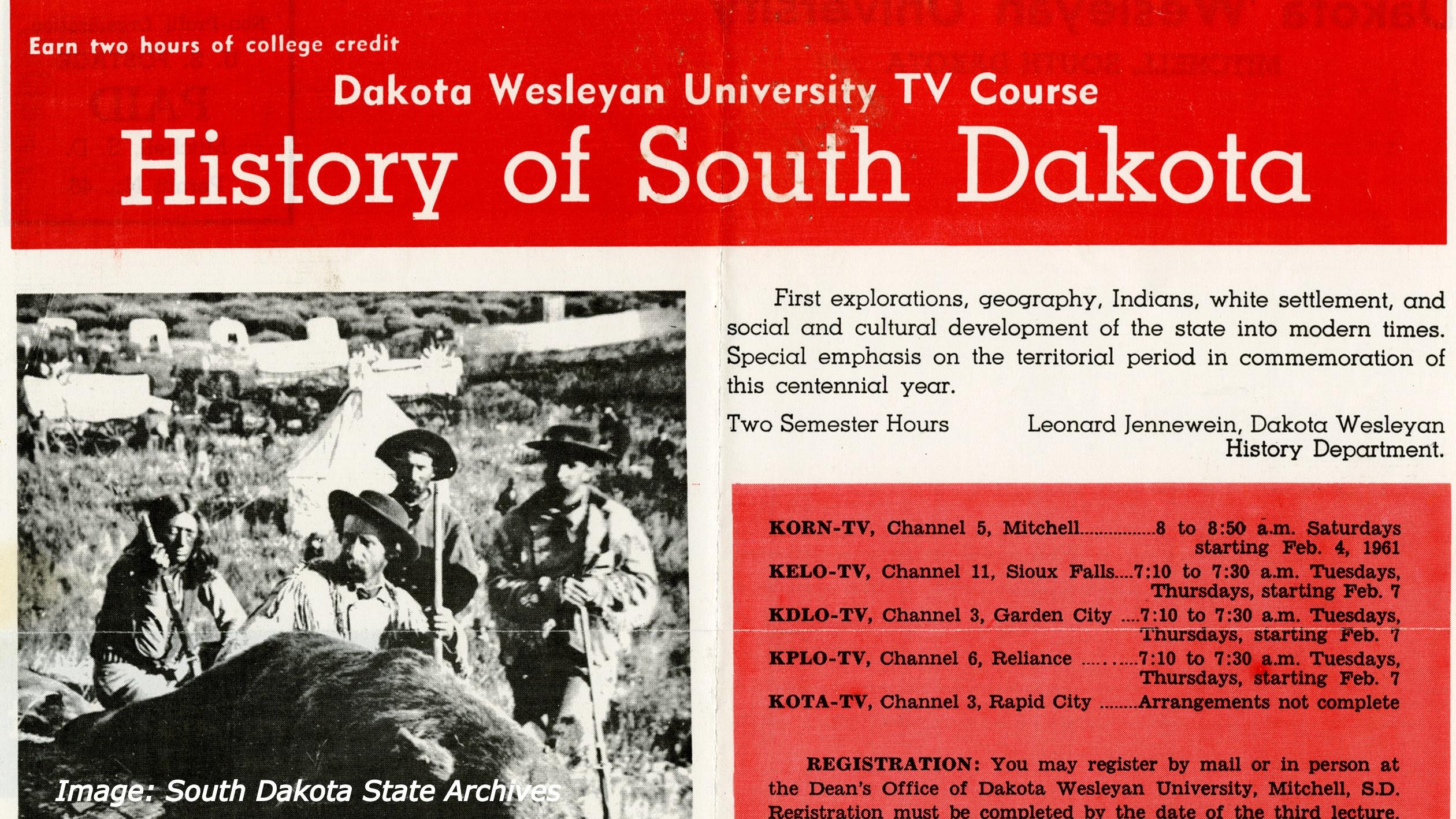 Dakota Wesleyan televised history course description of 1961.  