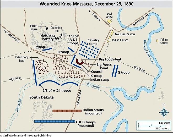 Drawn map of The Wounded Knee Massacre site. 