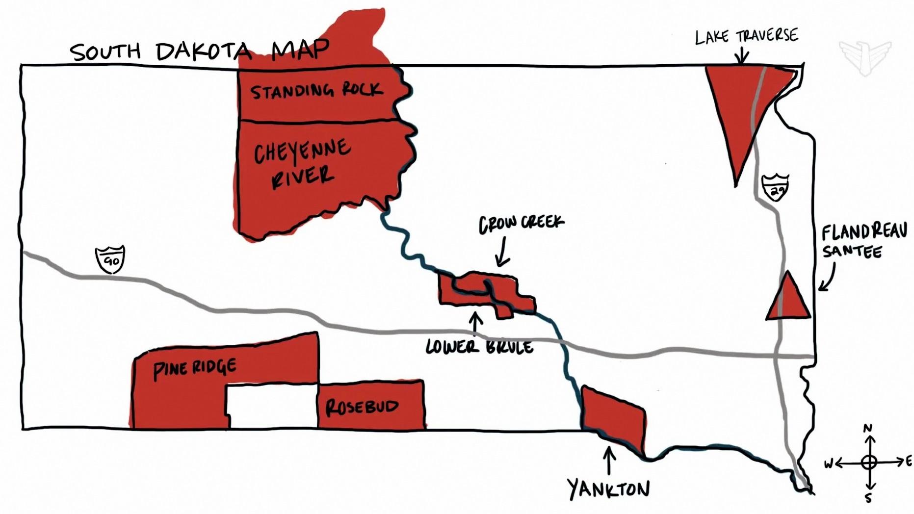 Map of South Dakota Reservations. 