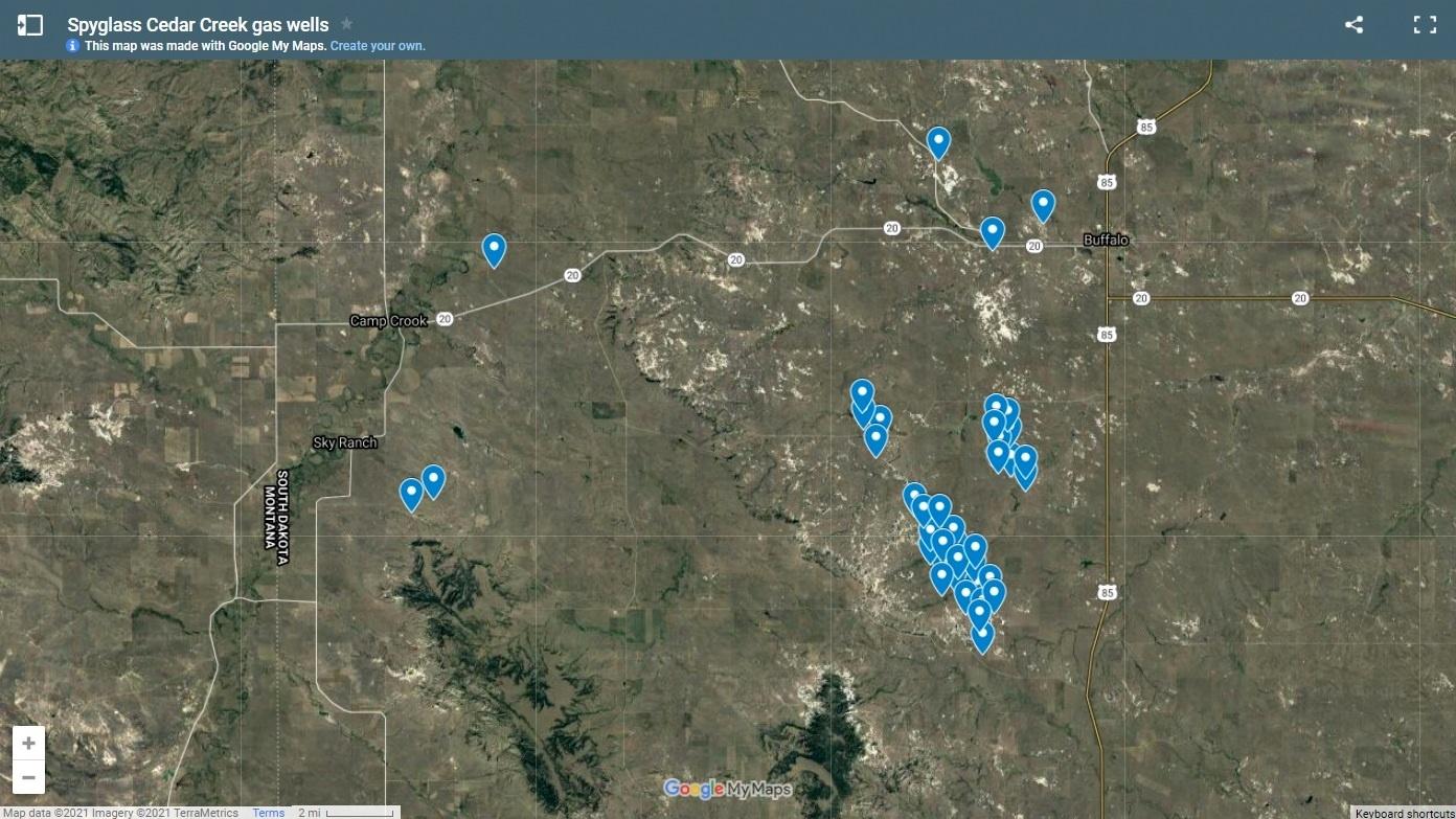 Decorative - satellite map of South Dakota gas wells.